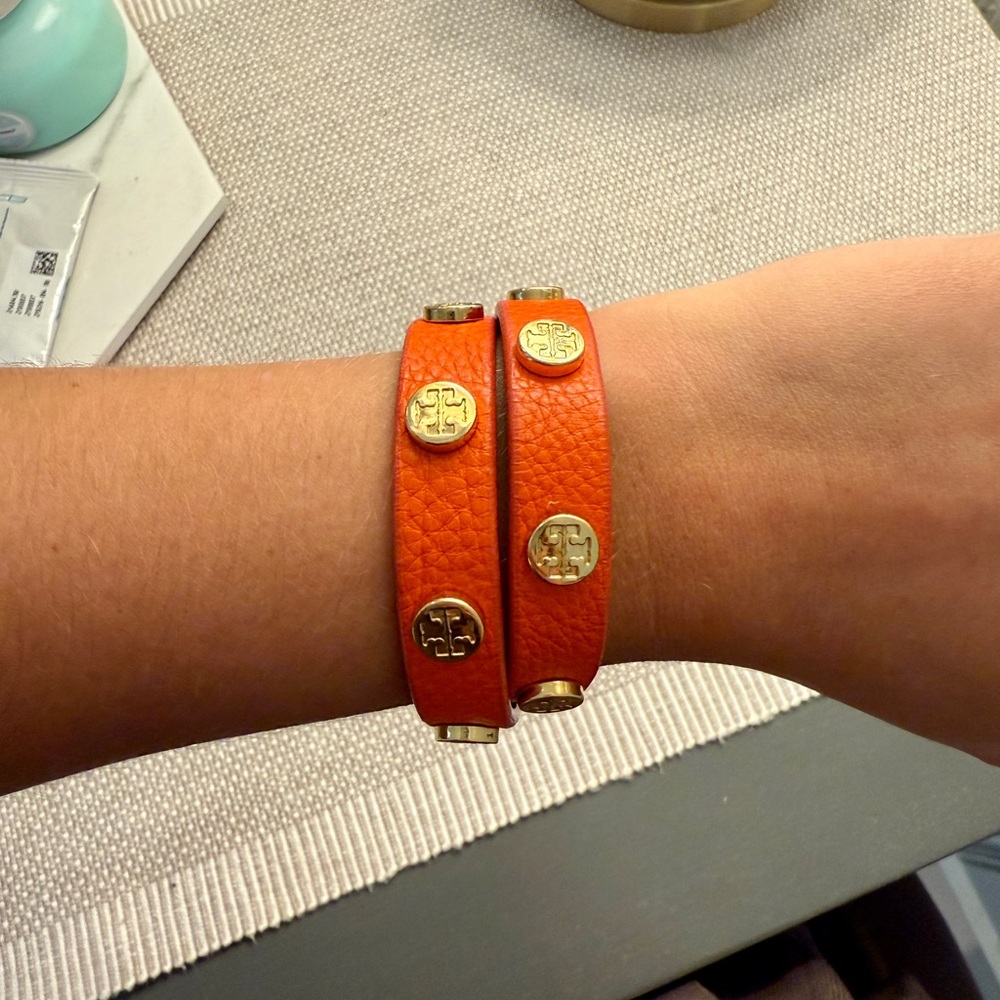 Tory Burch Orange Leather Wrap Bracelet